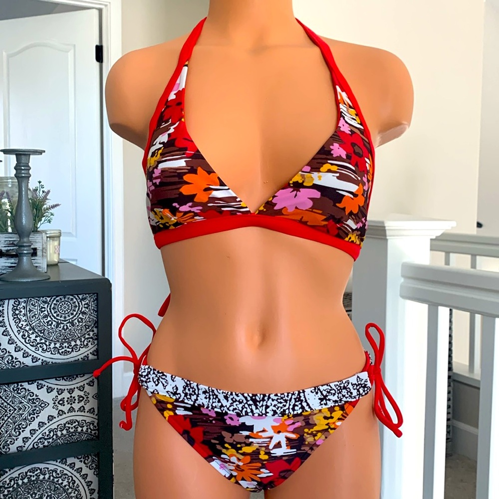 A.B.S Silver Label- Floral Red Halter Bikini Set